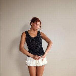 Y2K Black Popcorn Stretch Tank Top | One Size Retro 2000s Crinkle Shirts